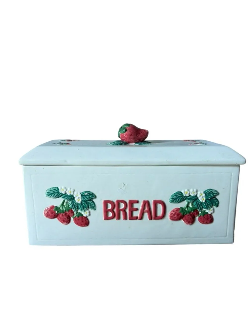 strawberry vintage ceramic bread box cottage core hand painted Country kitchen
